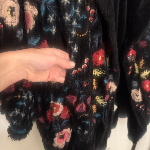 Johnny Was Black Teddy Jacket with Multicolor Floral Embroidery PRICE IS FIRM - Picture 8 of 8